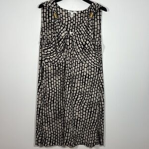 Kenneth Cole‎ 3X Sleeveless Gathered Front Fitted Midi Dress Black Tan Print NWT